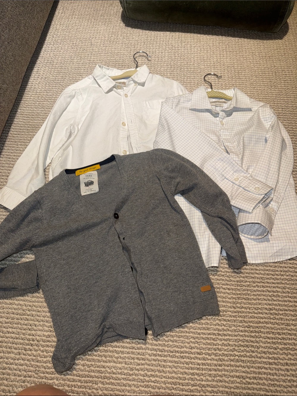 Zara Boys White & Gray Shirt Set with Gray Cardigan